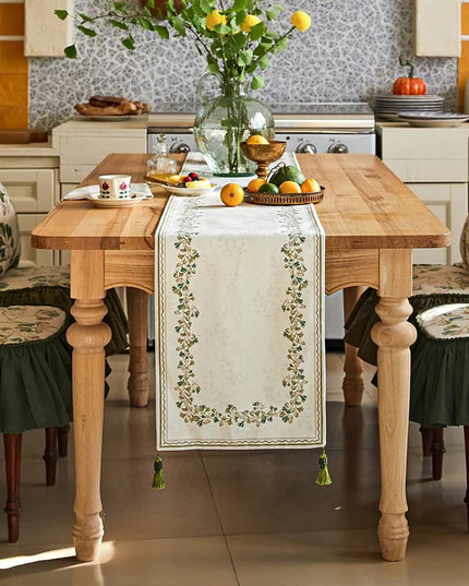 Ginkgo Print Tassel Table Runner