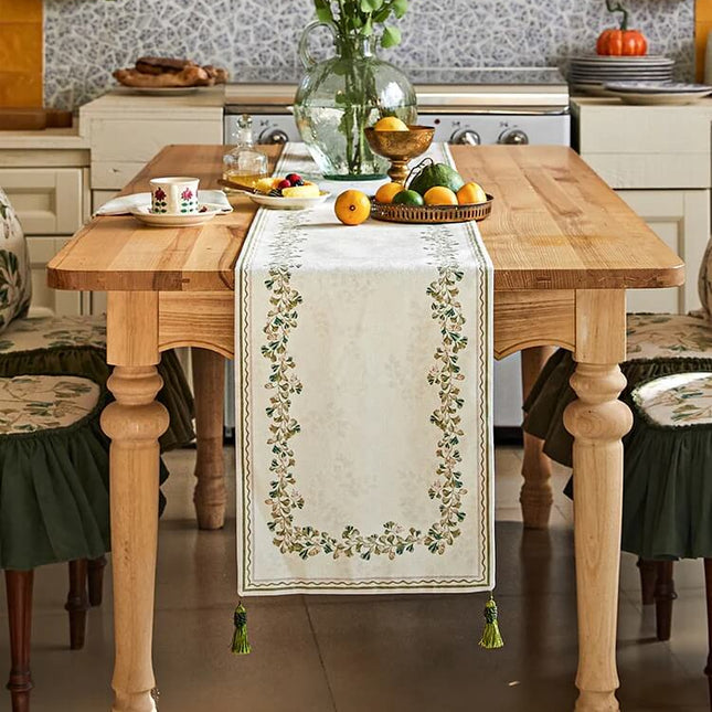 Ginkgo Print Tassel Table Runner