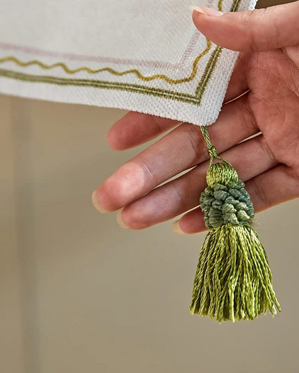 Ginkgo Print Tassel Table Runner