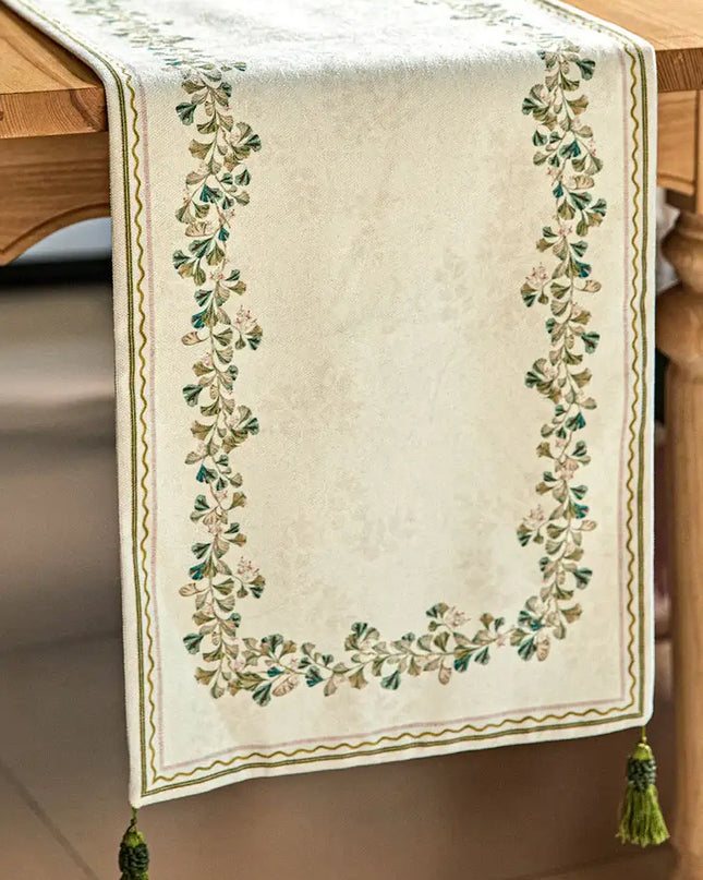 Ginkgo Print Tassel Table Runner