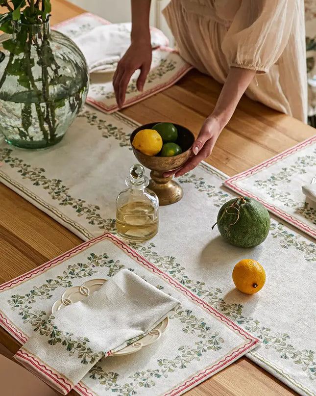 Ginkgo Print Tassel Table Runner