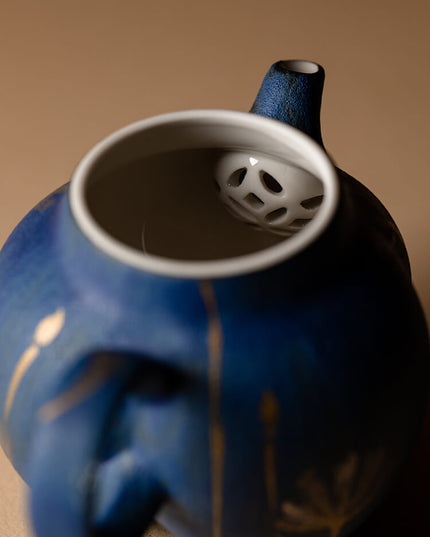 Vintage Kralin Blue Ceramic Teapot - Christmas Edition