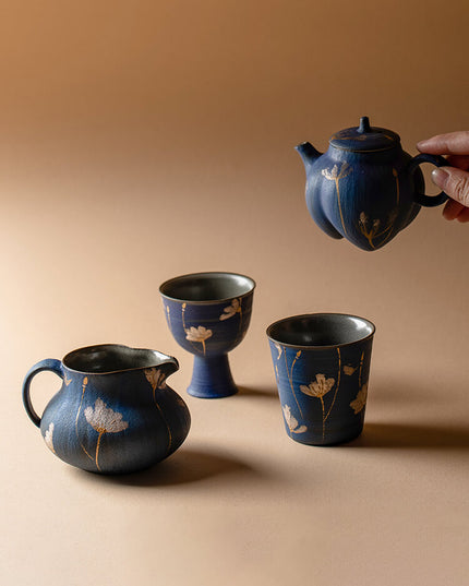 Vintage Kralin Blue Ceramic Teapot - Christmas Edition