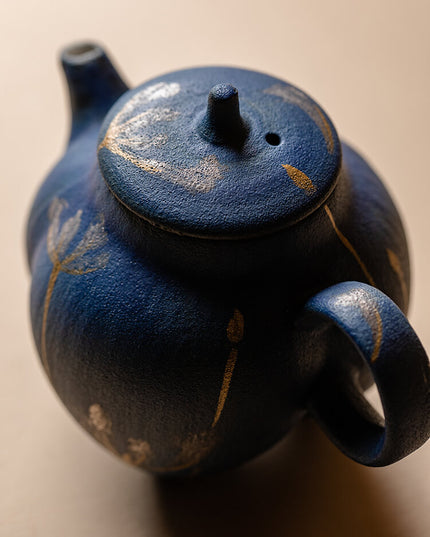 Vintage Kralin Blue Ceramic Teapot - Christmas Edition
