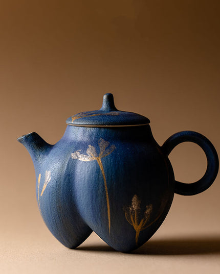 Vintage Kralin Blue Ceramic Teapot - Christmas Edition