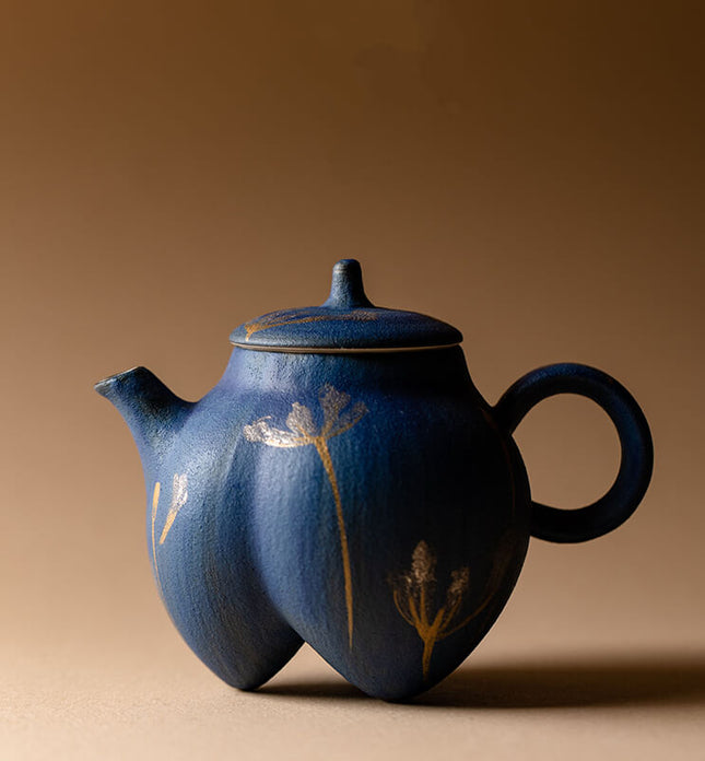 Vintage Kralin Blue Ceramic Teapot - Christmas Edition
