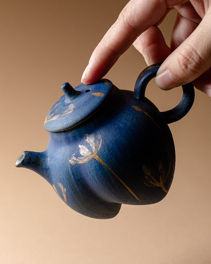 Vintage Kralin Blue Ceramic Teapot - Christmas Edition