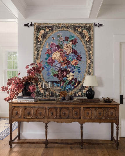 Royal Flowers Rococo Belgian Jacquard Large Tapestry Wall Hanging
