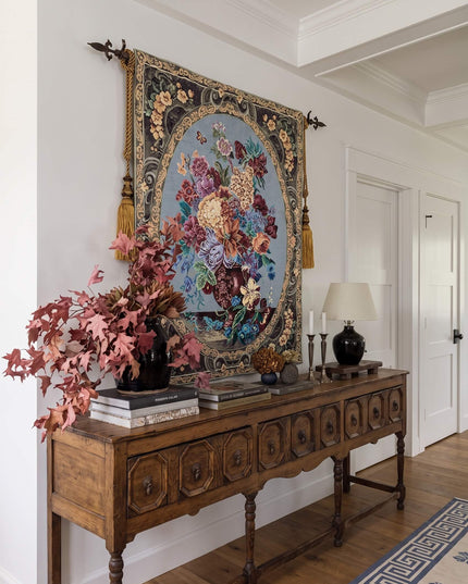 Royal Flowers Rococo Belgian Jacquard Large Tapestry Wall Hanging