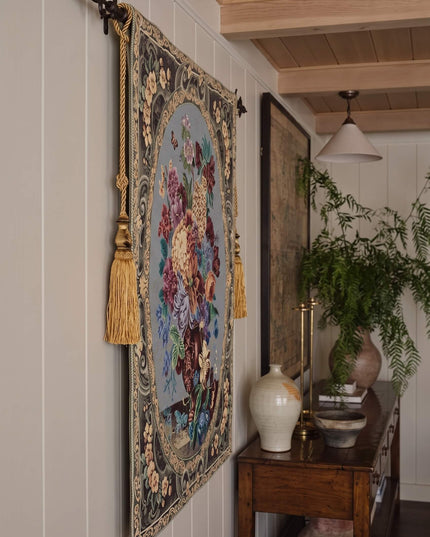 Royal Flowers Rococo Belgian Jacquard Large Tapestry Wall Hanging
