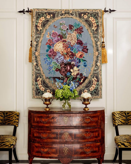 Royal Flowers Rococo Belgian Jacquard Large Tapestry Wall Hanging