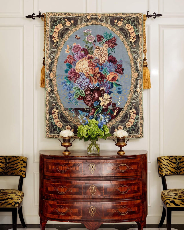 Royal Flowers Rococo Belgian Jacquard Large Tapestry Wall Hanging