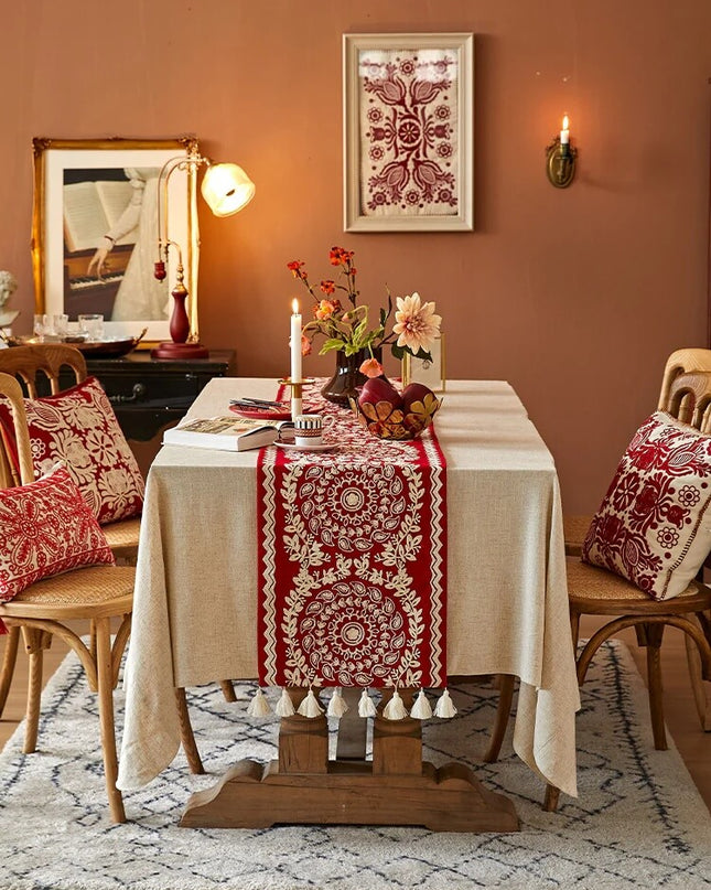 Tasseled Embroidery Table Runner