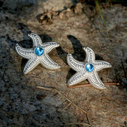 Crawling Starfish Natural Textured Ocean  Ear Clips