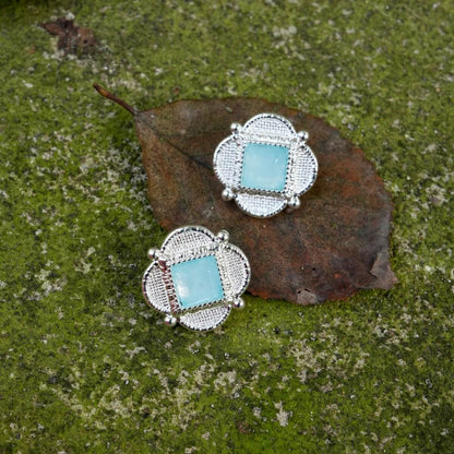 Ice Blue Polar Blue Clover Tartan Earrings