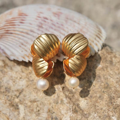 Sunset Vintage Natural Ripple Pearl Earrings