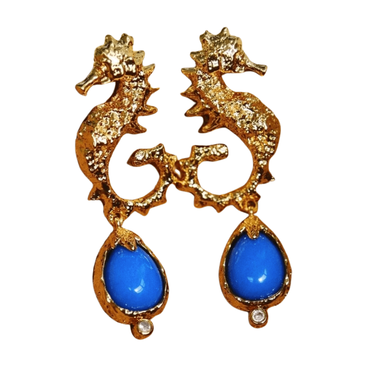 Seahorse Vintage Cameo Earrings Klein Blue