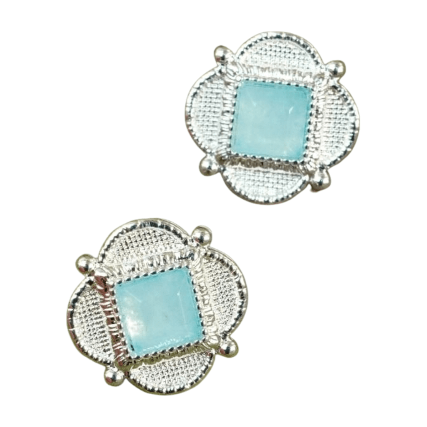 Ice Blue Polar Blue Clover Tartan Earrings