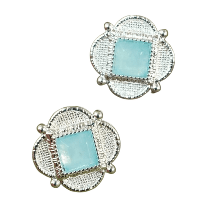 Ice Blue Polar Blue Clover Tartan Earrings