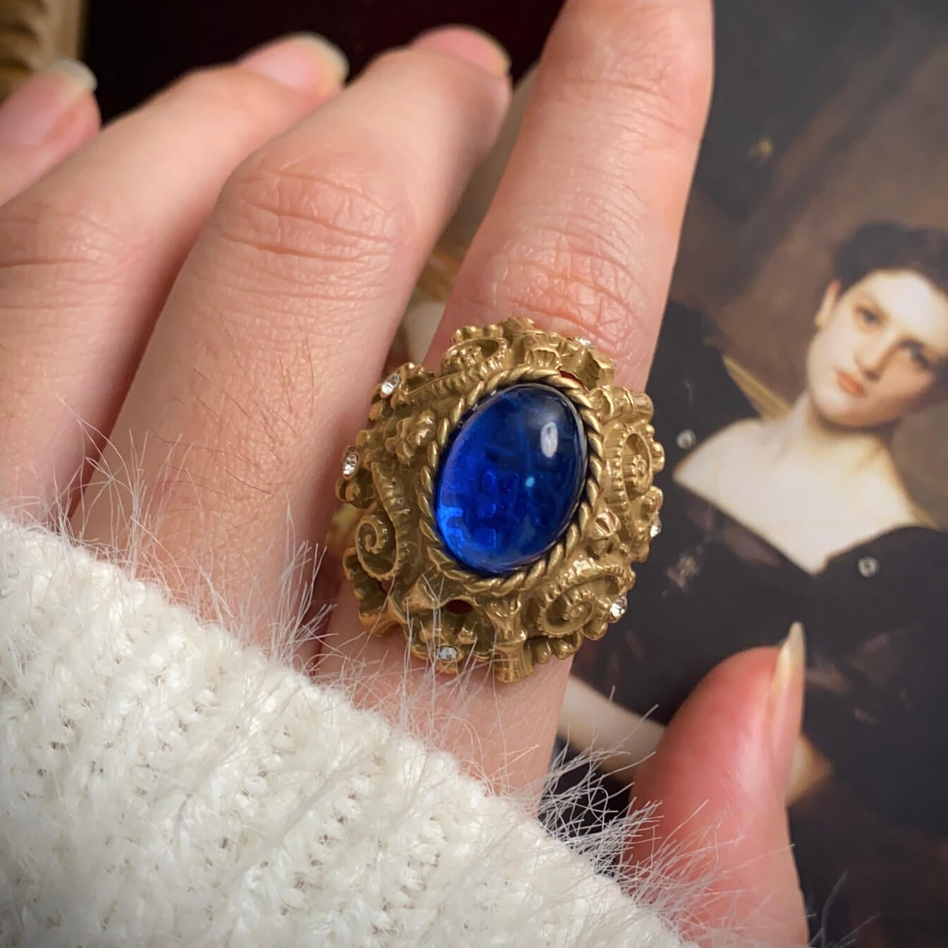 「Vintage Rings Book」Natural Stone Agate Vintage Gold Coin Ring