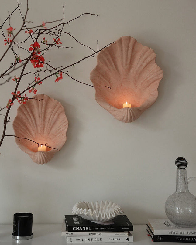 Shell Ceramic Wall Candle Holder Decor - Elegant Wall Decor | Pink & Black