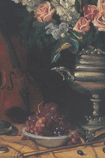 Summer Bouquet Violin Dark Tapestry Wall Hanging - Flowers & Fruits