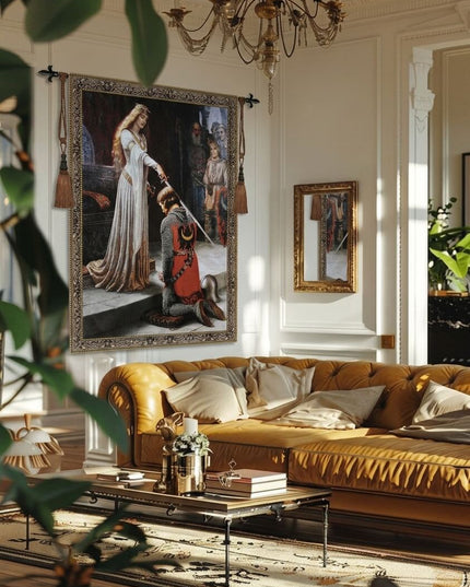 The Accolade" Medieval Knight Jacquard Woven Tapestry – Edmund Blair Leighton Wall Hanging