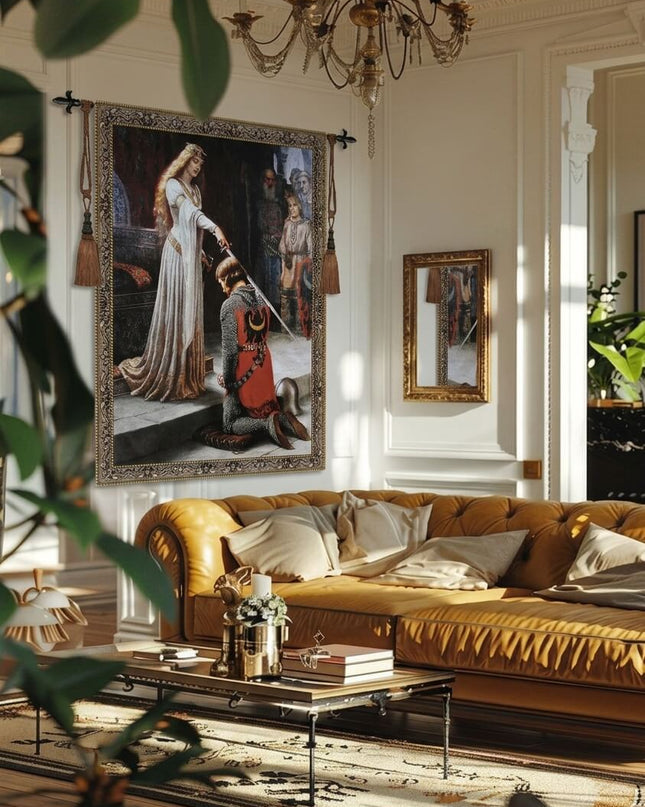 The Accolade" Medieval Knight Jacquard Woven Tapestry – Edmund Blair Leighton Wall Hanging