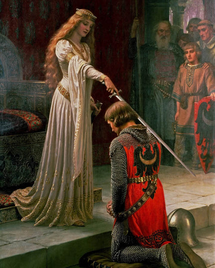 The Accolade" Medieval Knight Jacquard Woven Tapestry – Edmund Blair Leighton Wall Hanging