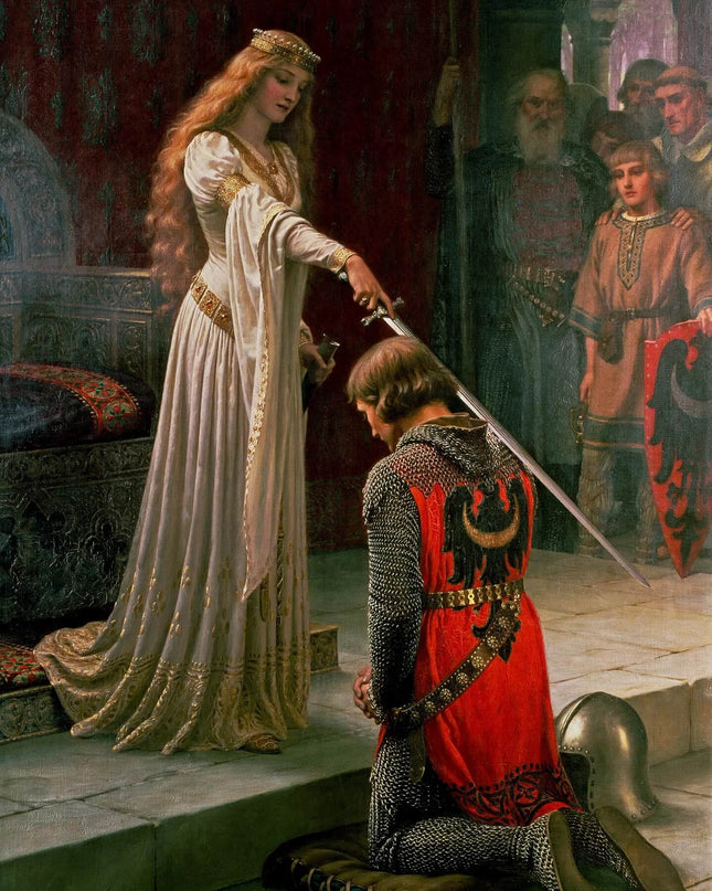 The Accolade" Medieval Knight Jacquard Woven Tapestry – Edmund Blair Leighton Wall Hanging