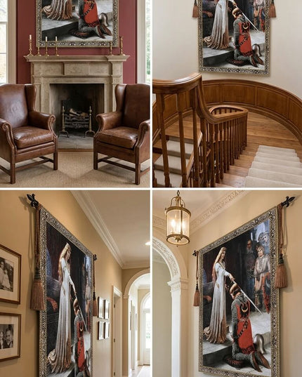 The Accolade" Medieval Knight Jacquard Woven Tapestry – Edmund Blair Leighton Wall Hanging