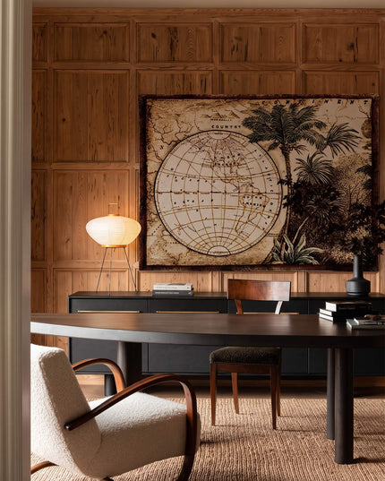 Tropical Palm Trees Old World Map Belgian Jacquard Tapestry Wall Hanging