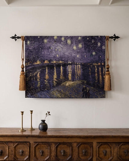 Van Gogh Starry Night Over the Rhone Belgian Jacquard Tapestry Wall Hanging