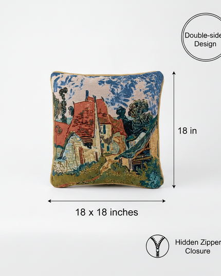 Van Gogh Streets in Auvers Pillow Cover Annotated