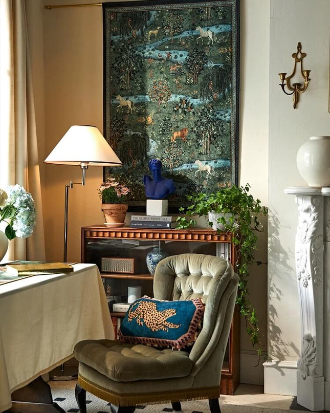 Vintage Handmade Animal Landscape Print Tapestry