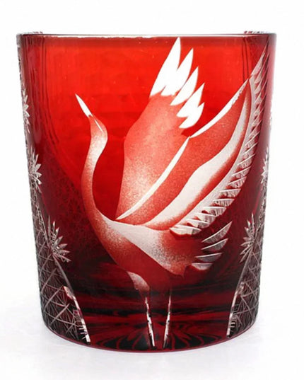 Edo Kiriko Whiskey Glass - Hand-Cut Pine & Crane Design