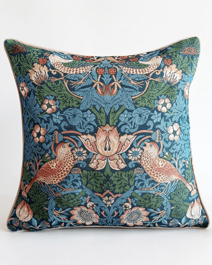 William Morris Birds Face to Face Jacquard Tapestry Pillow Cover - Coffee