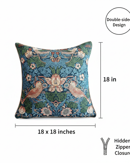 Strawberry Thief Dark Blue Pillow Cover Annotated