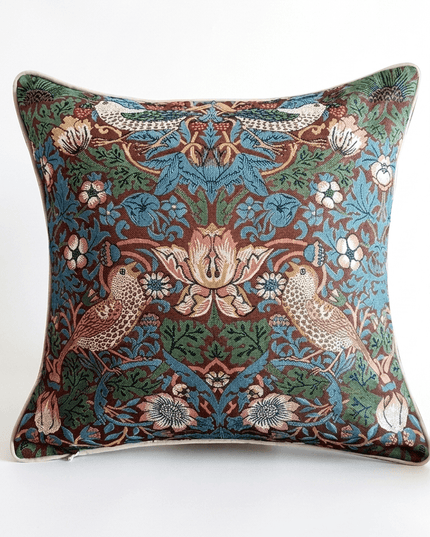 William Morris Birds Face to Face Jacquard Tapestry Pillow Cover - Red