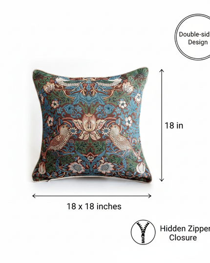 Strawberry Thief Brown Pillow Cover Annotated