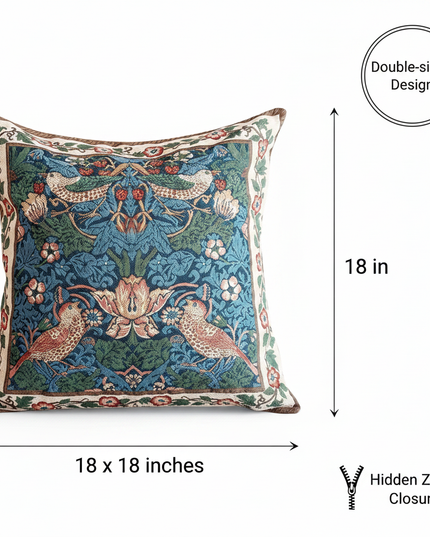 Strawberry Thief Blue-Green Pillow Cover Annotated