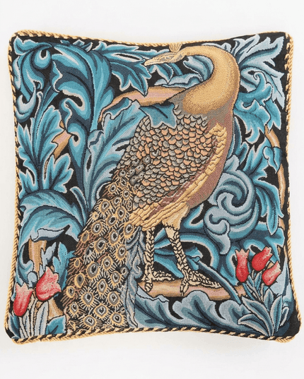 William Morris Jacquard Tapestry Pillow Cover — Peacock