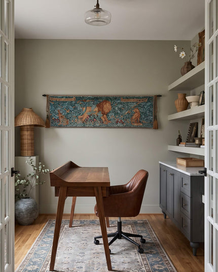 William Morris Lion & Forest Belgian Jacquard Vertical Tapestry Wall Hanging