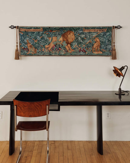 William Morris Lion & Forest Belgian Jacquard Vertical Tapestry Wall Hanging