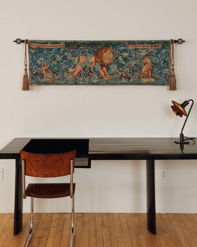 William Morris Lion & Forest Belgian Jacquard Vertical Tapestry Wall Hanging