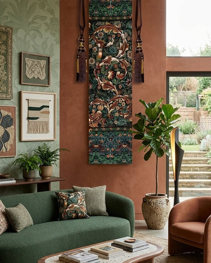 William Morris Medieval Vertical Jacquard Tapestry - Acanthus & Birds