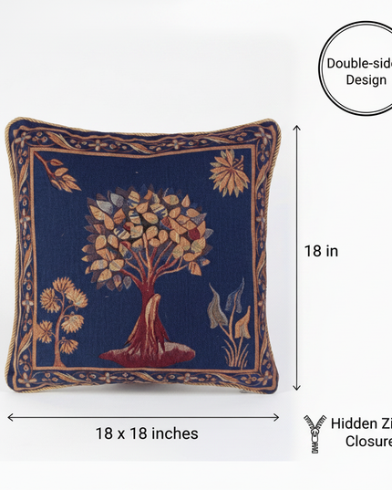 Orange Tree Blue Pillow Cover Annotated