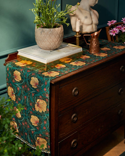 William Morris Pimpernel Embroidered Chenille Table Runner | HeartCraft