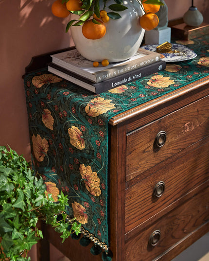 William Morris Pimpernel Embroidered Chenille Table Runner | HeartCraft