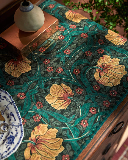 William Morris Pimpernel Embroidered Chenille Table Runner | HeartCraft